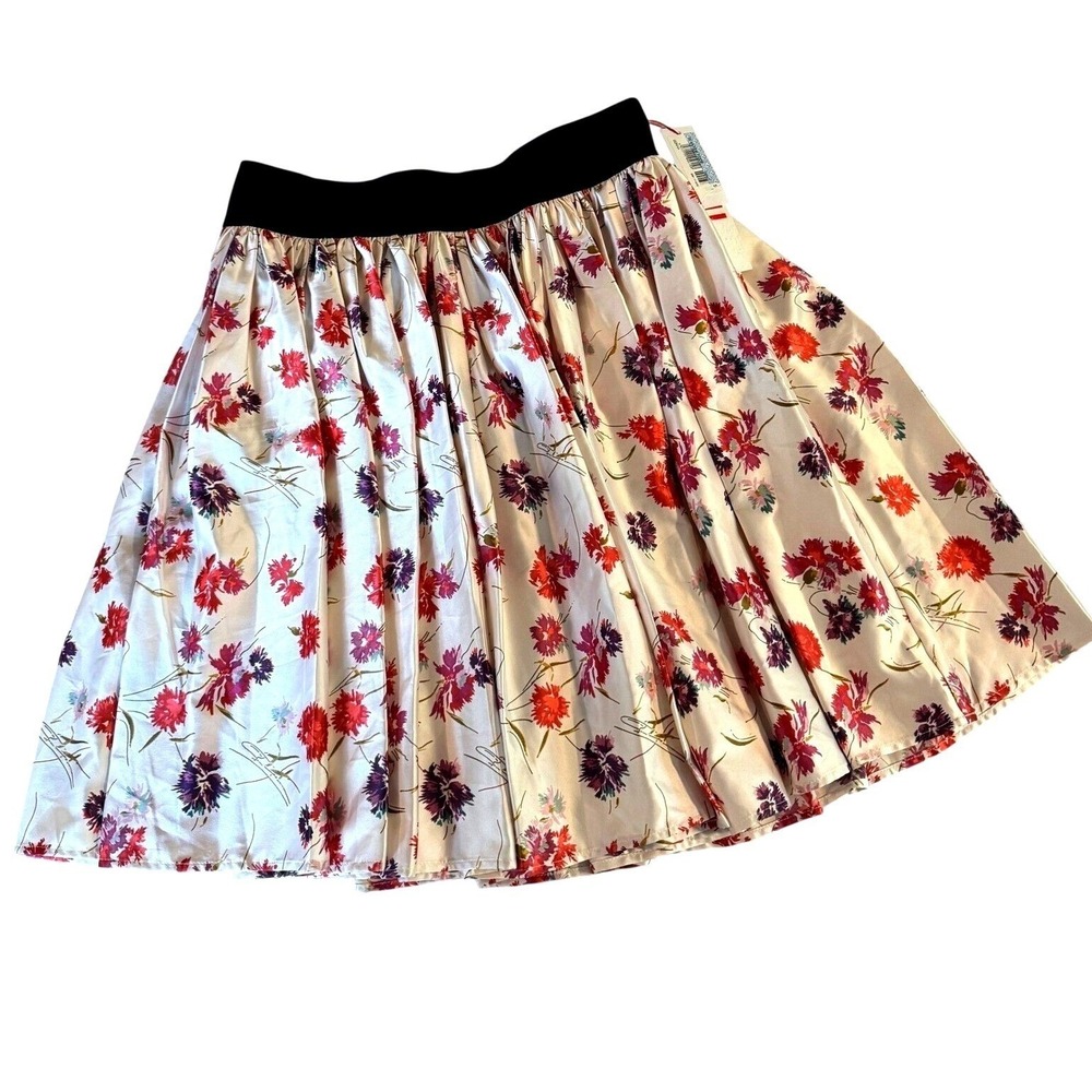 Fiorucci Pleated Floral Skirt Women's US 10 NWT Ivory Pink Purple Stretch Waist